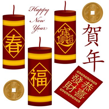 Çin yeni yıl havai fişek kırmızı para paket çizim ile
