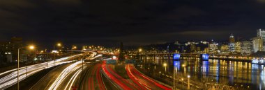 Freeway Light Trails in Downtown Portland Oregon Panorama clipart