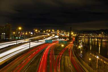 Freeway Light Trails in Portland Oregon Downtown at Night clipart