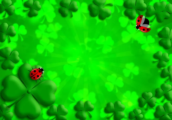 Happy Patricks Günü Shamrock Bırakır Kırmızı Ladybugs Illüstrasyon — Stok fotoğraf