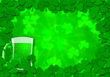 Shamrock Leaves Border Glass of Beer for St Patricks Day clipart