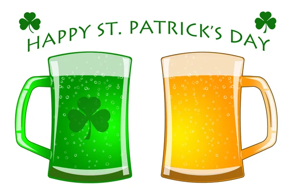 Happy St Patricks Day Glasses of Green and Draft Beer — Stock Photo, Image