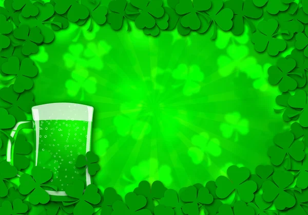 Shamrock Leaves Border Glass of Beer for St Patricks Day — Stock Photo, Image