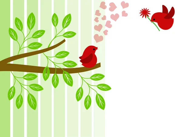 Coppia Uccelli Rossi Amore San Valentino Illustrazione — Foto Stock