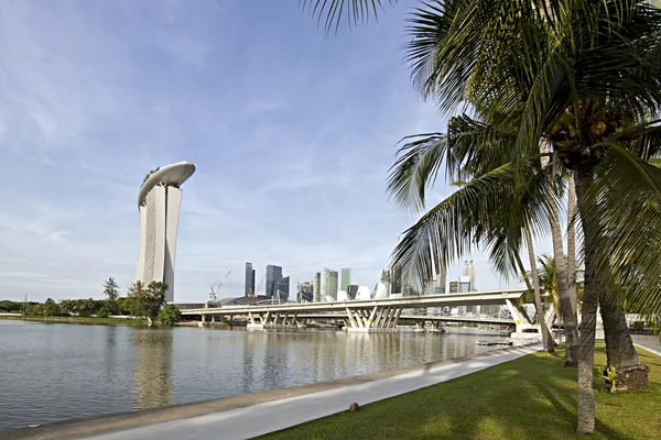 Singapur şehir manzarası nehir kenarında park — Stok fotoğraf