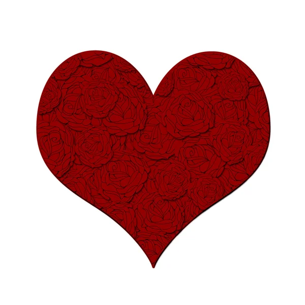 赤いバラのパターンとバレンタインの日心 — ストック写真