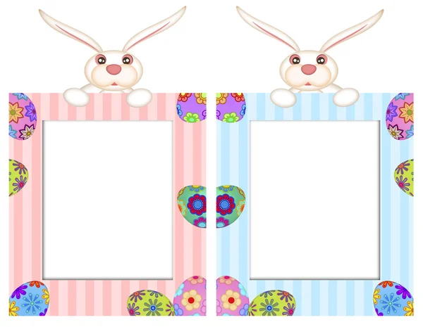 Easter Bunny with Striped Picture Frame — Stock Photo, Image