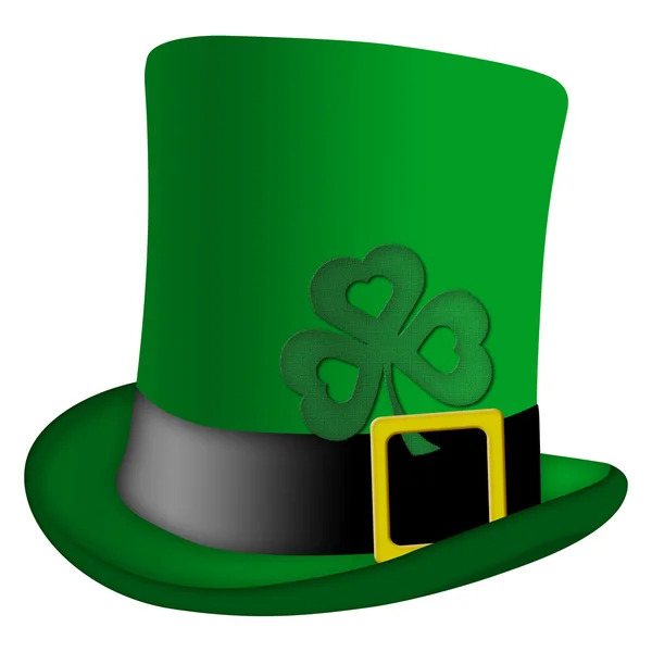 圣帕特里克日妖精爱尔兰顶绿色的帽子三叶草插画 — 图库照片