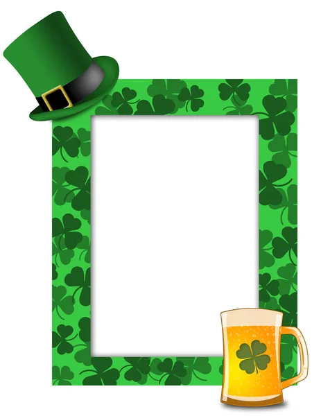 St Patricks Dia Leprechaun Chapéu Cerveja Shamrock Frame — Fotografia de Stock