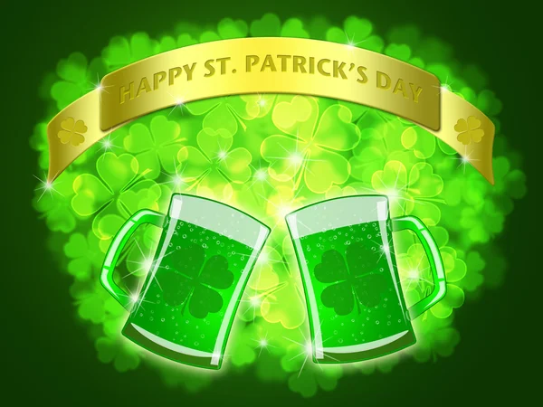St Patricks Jour Deux Bière Verte Bannière Shamrock — Photo