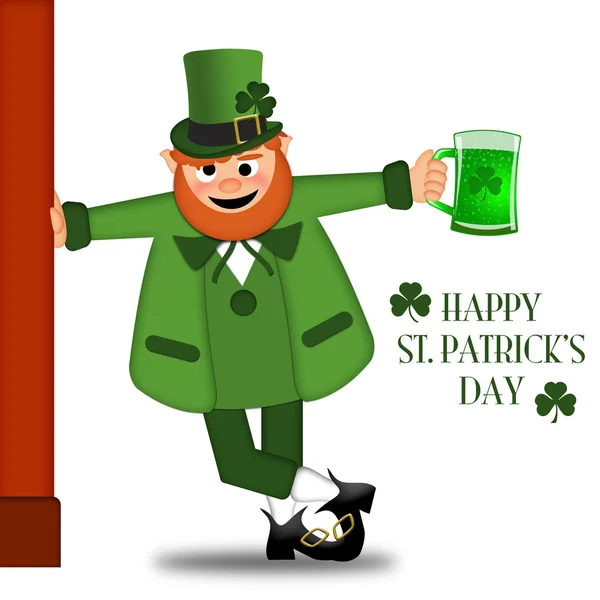 Glücklich Patricks Day Betrunken Kobold Trinken Grünes Bier Illustration — Stockfoto