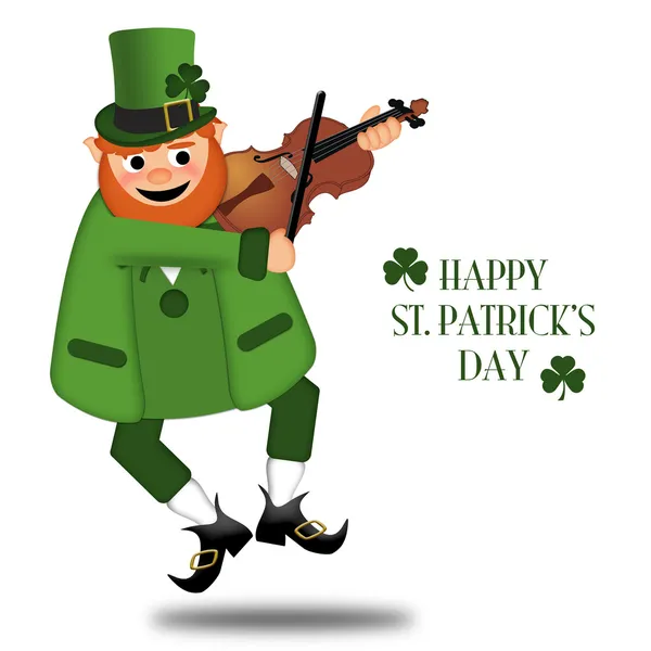 Happy Patricks Day Leprechaun Ivre Fiddler Illustration — Photo