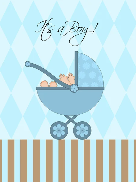 Suo Ragazzo Blu Baby Pram Carrozza Con Sfondo Illustrazione — Foto Stock