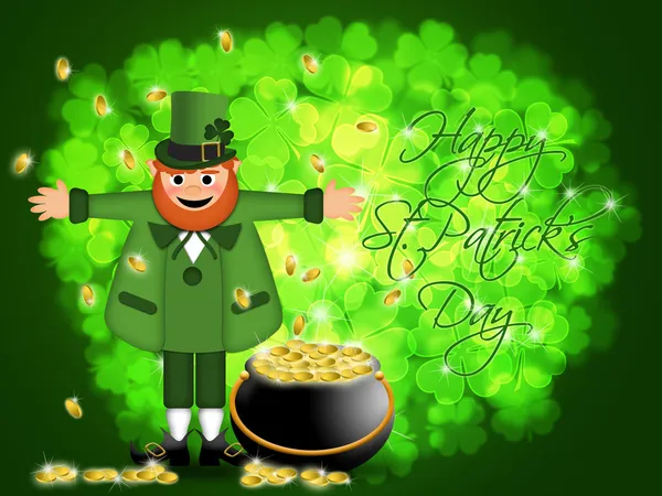 Happy St Patricks Day Leprechaun Pot of Gold — Stock Photo, Image