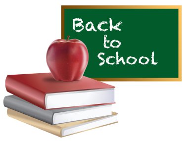 Classroom Back to School Chalkboard Books and Red Apple Illustration clipart