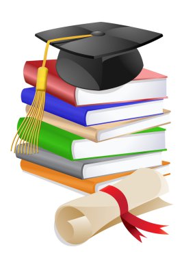 Graduation Cap on Stack of Books clipart