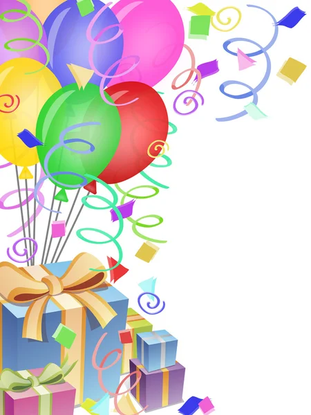 Globos con Confetti y regalos para la fiesta de cumpleaños —  Fotos de Stock