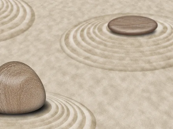 Zen stenar på sand trädgård cirklar 2 — Stockfoto