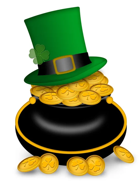 Saint Patricks Day Pot of Gold and Hat — Stock Photo, Image