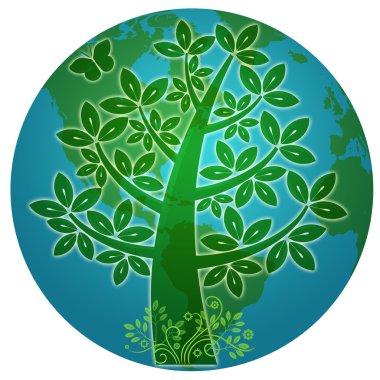 Blue Planet with Abstract Eco Tree Silhouette clipart