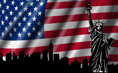 USA American Flag with Statue of Liberty Skyline Silhouette clipart