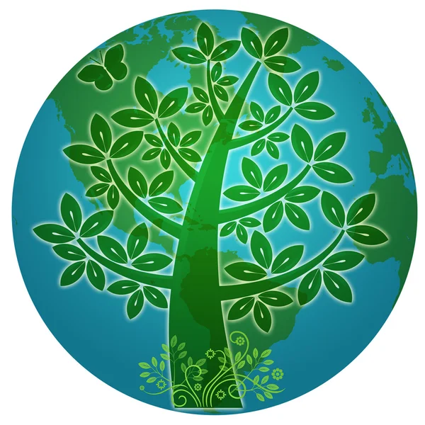 Planète bleue avec silhouette abstraite d'arbre écologique — Photo