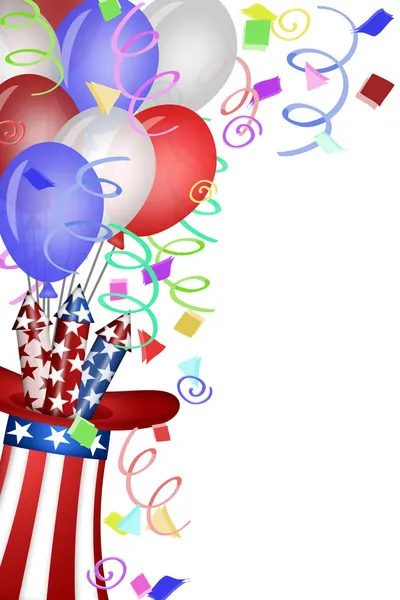 Uncle Sam Hat with Fireworks and Balloons — Stock Photo, Image