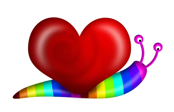 Lumaca astratta con conchiglia a forma di cuore e colori arcobaleno — Foto Stock