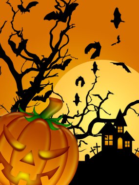 Halloween kabak yarasalar moon mezarlıkta mezar oyulmuş