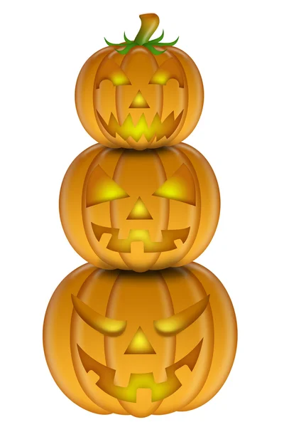 Стопка трёх резных тыкв на Хэллоуин — стоковое фото