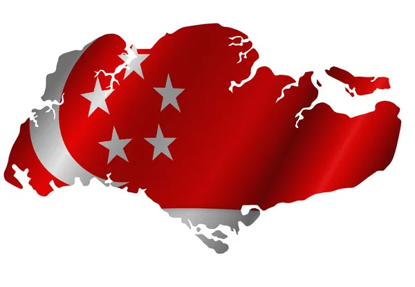 Mappa Repubblica di Singapore con Bandiera Silhouette — Foto Stock