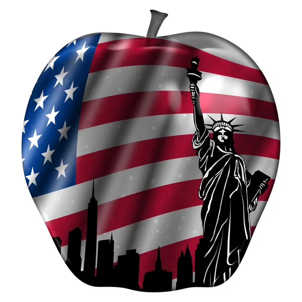 Großer Apfel mit US-Flagge und New Yorker Skyline — Stockfoto
