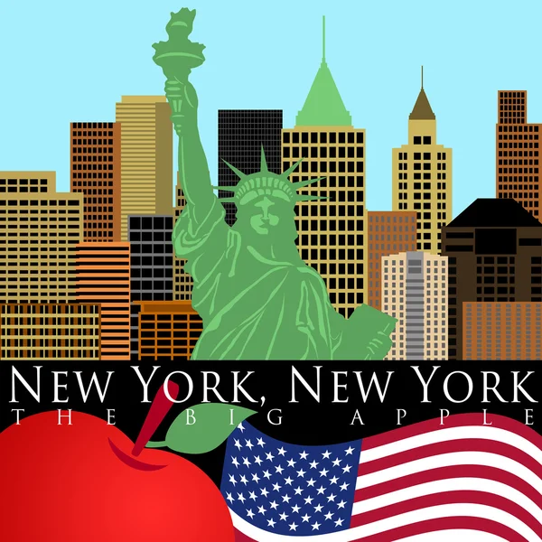 Στον ορίζοντα της Νέας Υόρκης με το άγαλμα της ελευθερίας χρώμα — Φωτογραφία Αρχείου