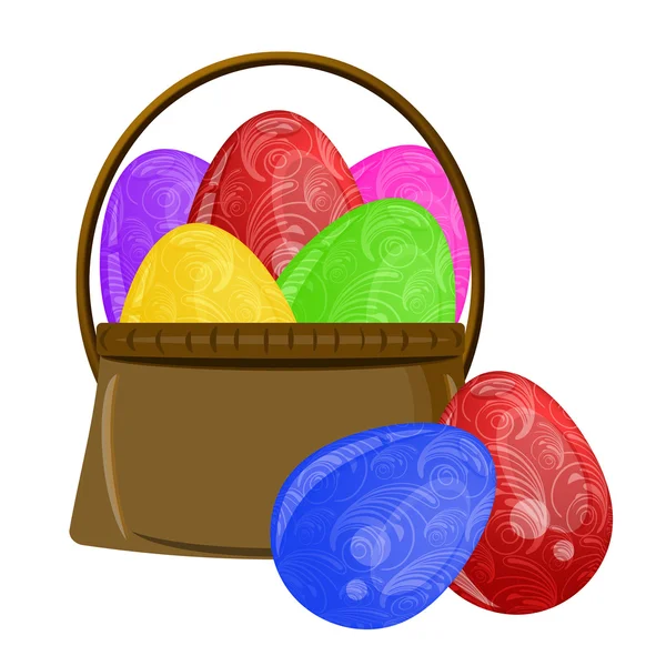 Happy Easter Egg Basket with Scroll Design — Zdjęcie stockowe