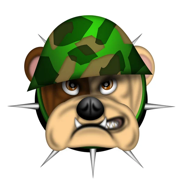 Engels-bull hond hoofd met leger helm — Stockfoto