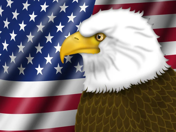 Amerikansk flag og skaldet ørn - Stock-foto