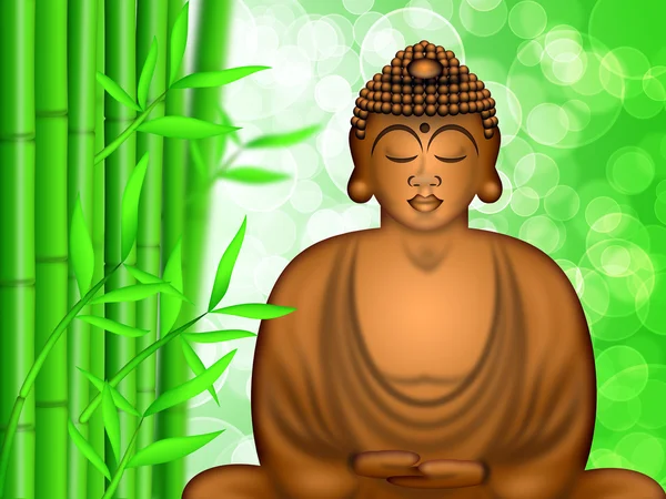 Buda Zen Meditando pelo fundo da floresta de bambu — Fotografia de Stock