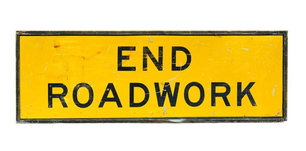 Oude einde wegwerkzaamheden verkeersbord — Stockfoto