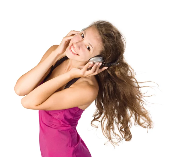 음악을 듣는 아름다운 소녀 — 스톡 사진