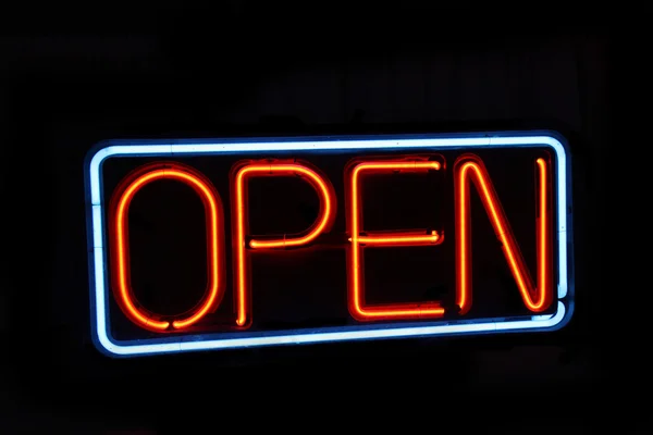 Neon open sign against black — Stock Photo, Image