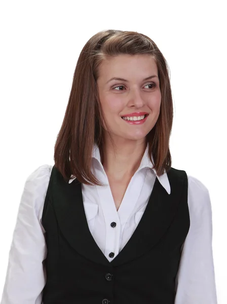 Портрет Молодої Усміхненої Жінки Ізольованої Білому Тлі — стокове фото