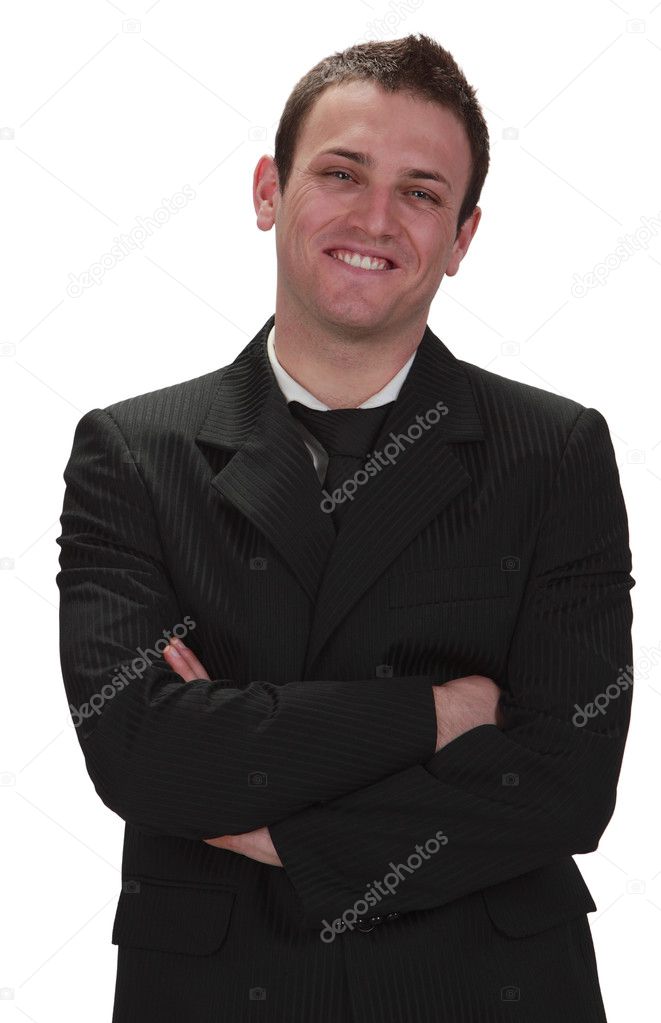 Image of a young smilling businessman, isolated against a white background.