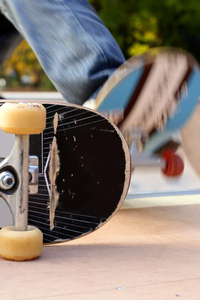 Interessantes Detail Einer Skateboard Show Selektiver Fokus Auf Das Statische — Stockfoto