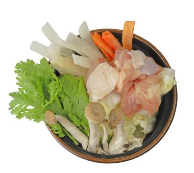 Meriyasu nabe (shiabu-shiabu) ingredients.specific Japon gıda, sumo güreşçileri menü önemli bir parçası.