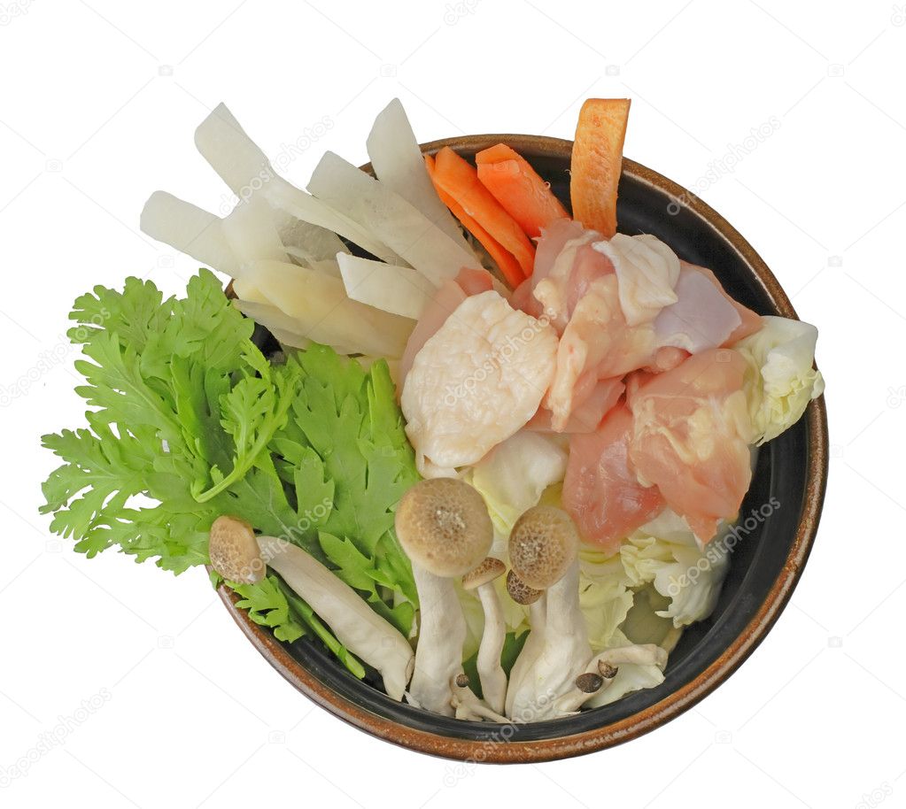 Chanko nabe (shiabu-shiabu) ingredients.Specific japanese food, important part of the sumo wrestlers menu.
