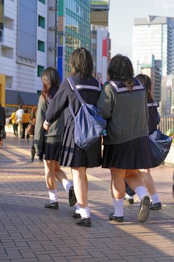 Japanese schoolgirls group clipart