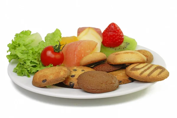 Frutas e biscoitos — Fotografia de Stock