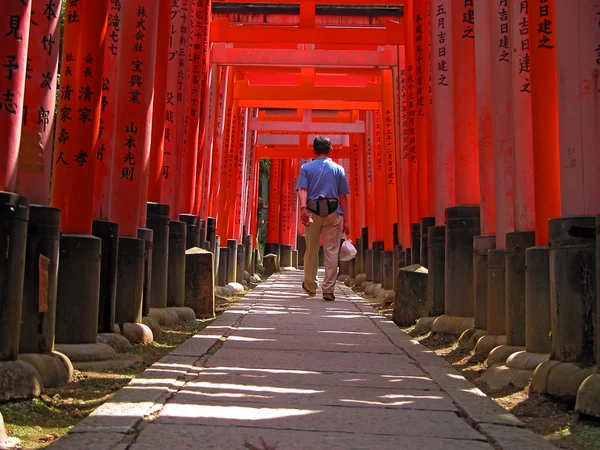 Turista em Kyoto-Inari portões túnel — Fotografia de Stock