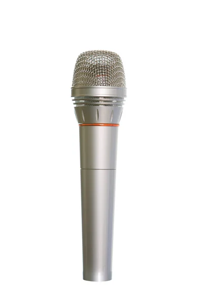 stock image Microphone of silvery color on a white background for singing and music