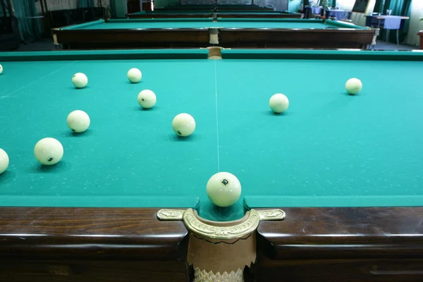 Billiard Tables Spheres Cue Passion Sports Interest — Stock Photo, Image